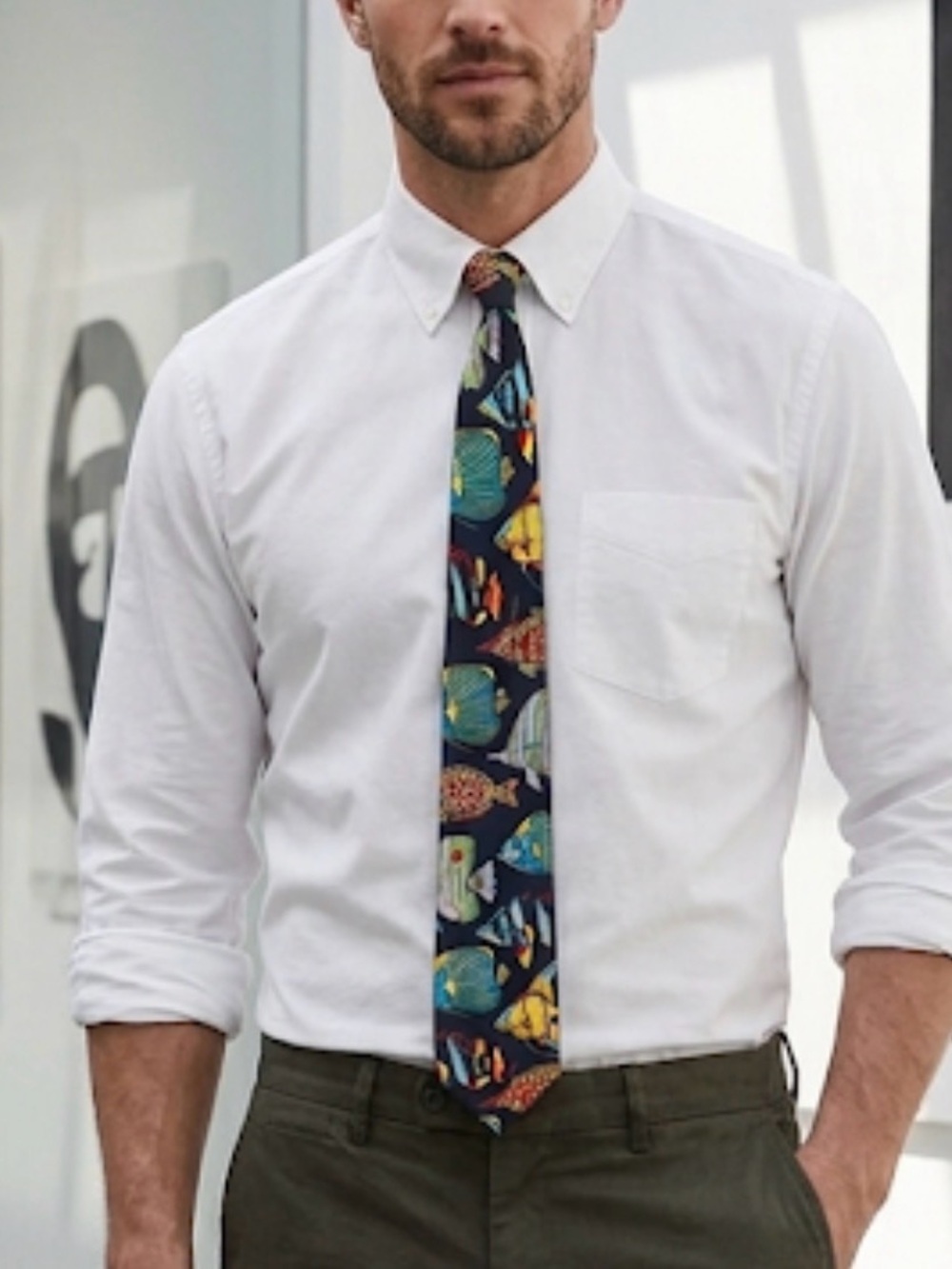 Addiction Black Fish Pattern Pet Fish-Themed tie silk formal sea grunge